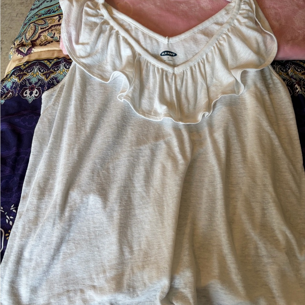 Old Navy Cream Ruffle Neck Tank Top